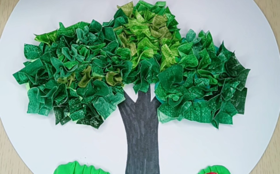 植树节到了,用旧口罩戳出一棵立体的大树吧