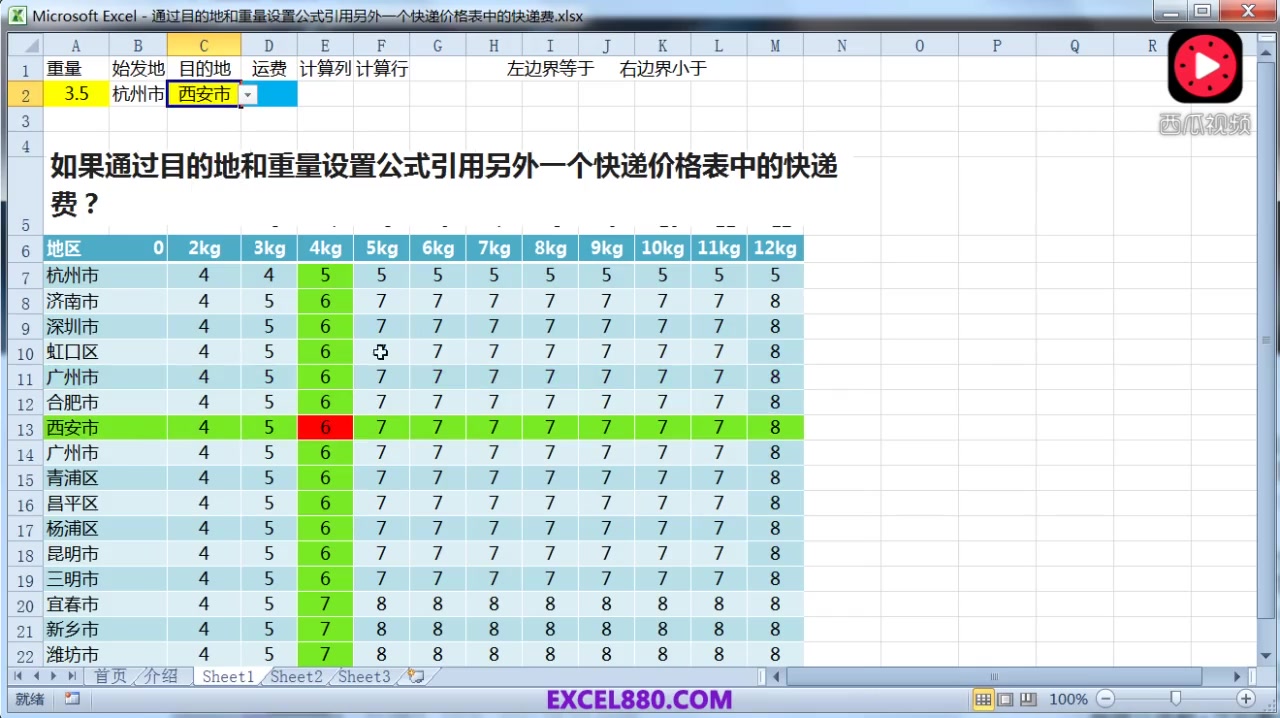 EXCEL版快递费用计算表模板已知目的地和重量查表计算快递费哔哩哔哩bilibili