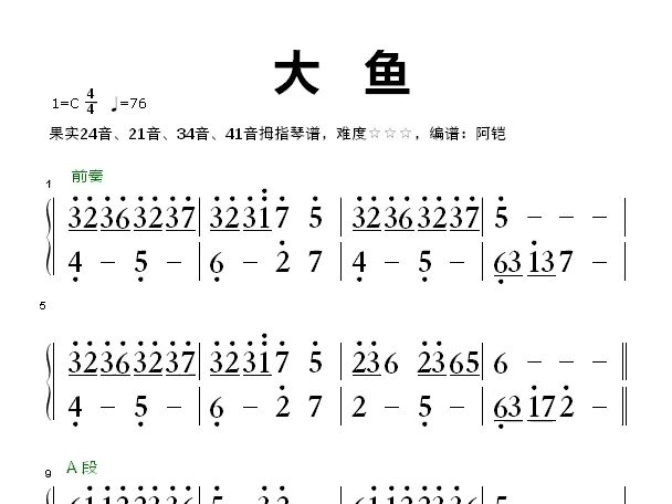 大鱼,24音21音34音41音拇指琴谱,三星难度哔哩哔哩bilibili