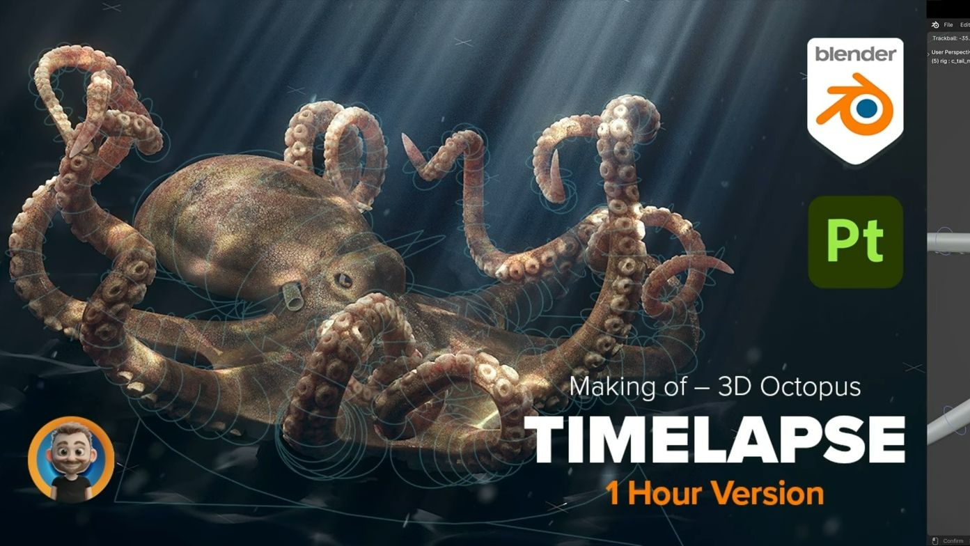 【blender】雕刻 渲染一个章鱼海怪(中文字幕)