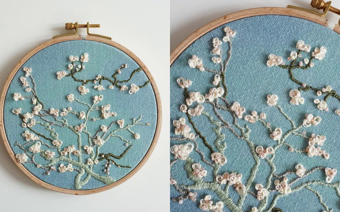 【silversnow】梵高杏花刺绣教程 vincent van gogh, almond blo