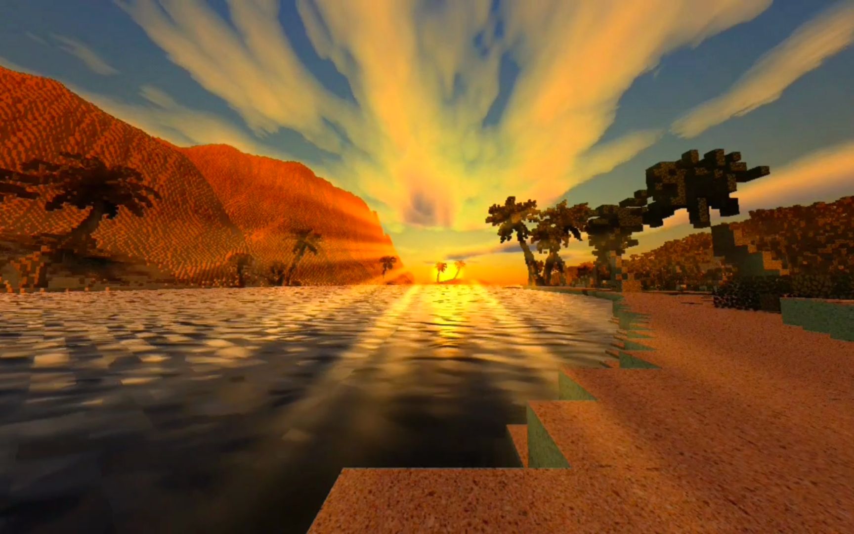 【我的世界手机版】极度震撼的日落光景.晚霞漫天,残阳消沉.