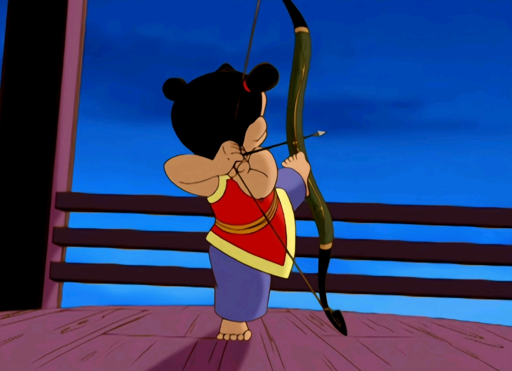 哪吒拉开轩辕剑射向纣王