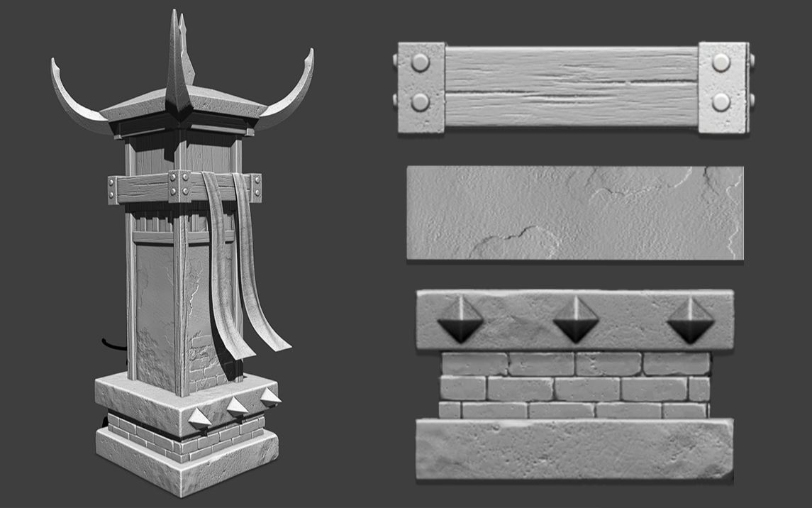 石头纹理雕刻,石灰墙效果制作,基础模型uv【3dmax教程 zbrush新手教程