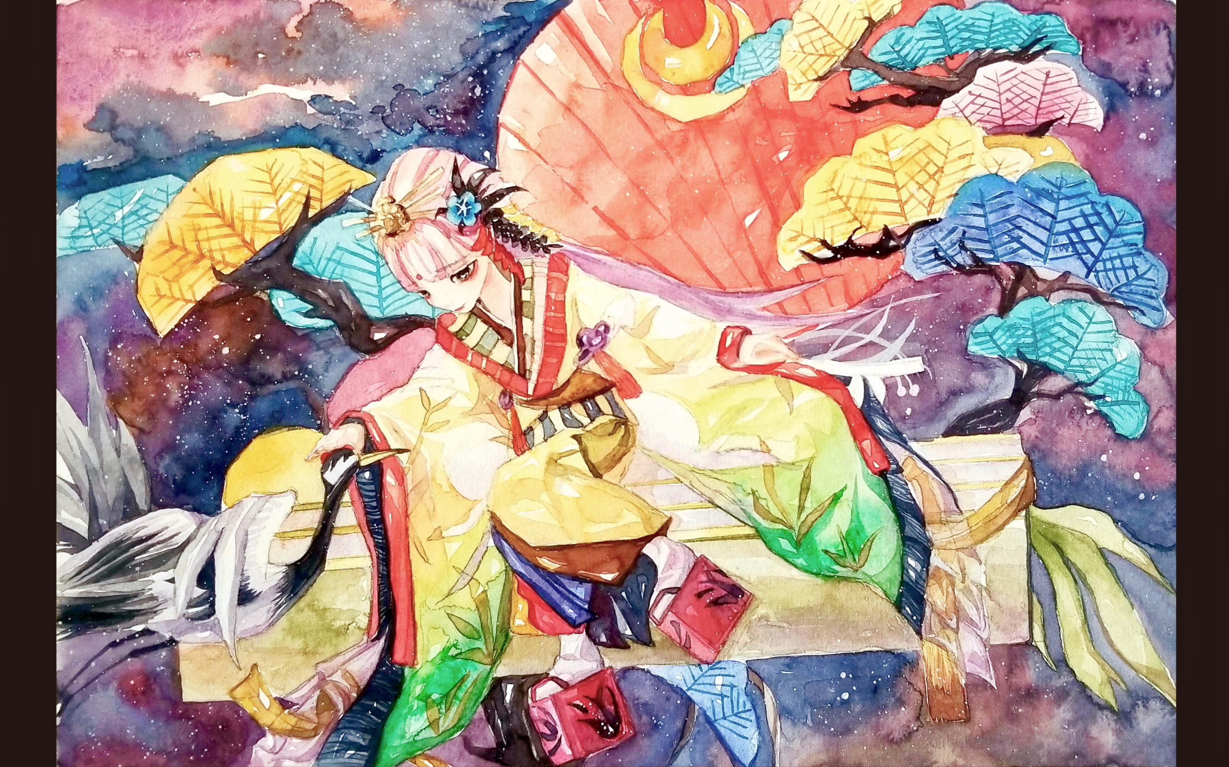 [水彩手绘]阴阳师辉夜姬(新皮鹤栖竹云)一要投稿就翻车系列一