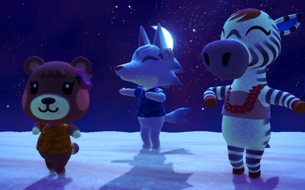 动森 毕安卡 小枫 草斑娜海边跳舞