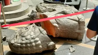 河南一百年石狮被车撞毁，身首分离，当地：正在请专家评估修复