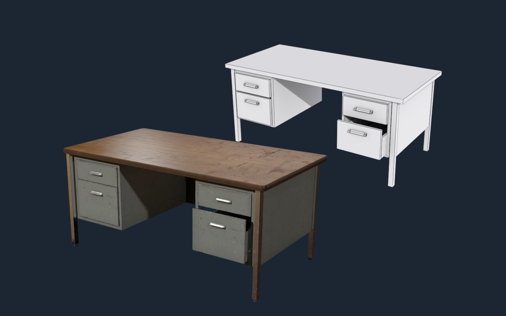 【3dmax建模】小案例-办公桌模型制作,3dmax新手入门案例教学