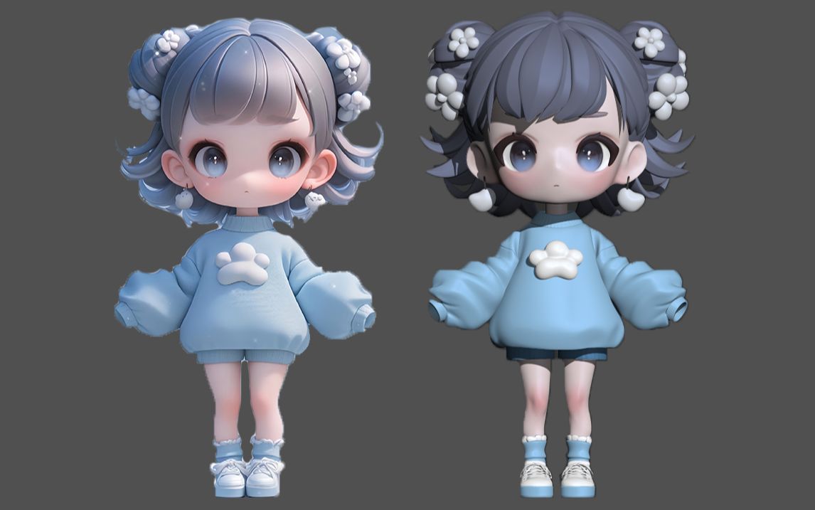 【zbrush角色建模】q版小蓝花女孩卡通手办雕刻,超级适合新手练习的