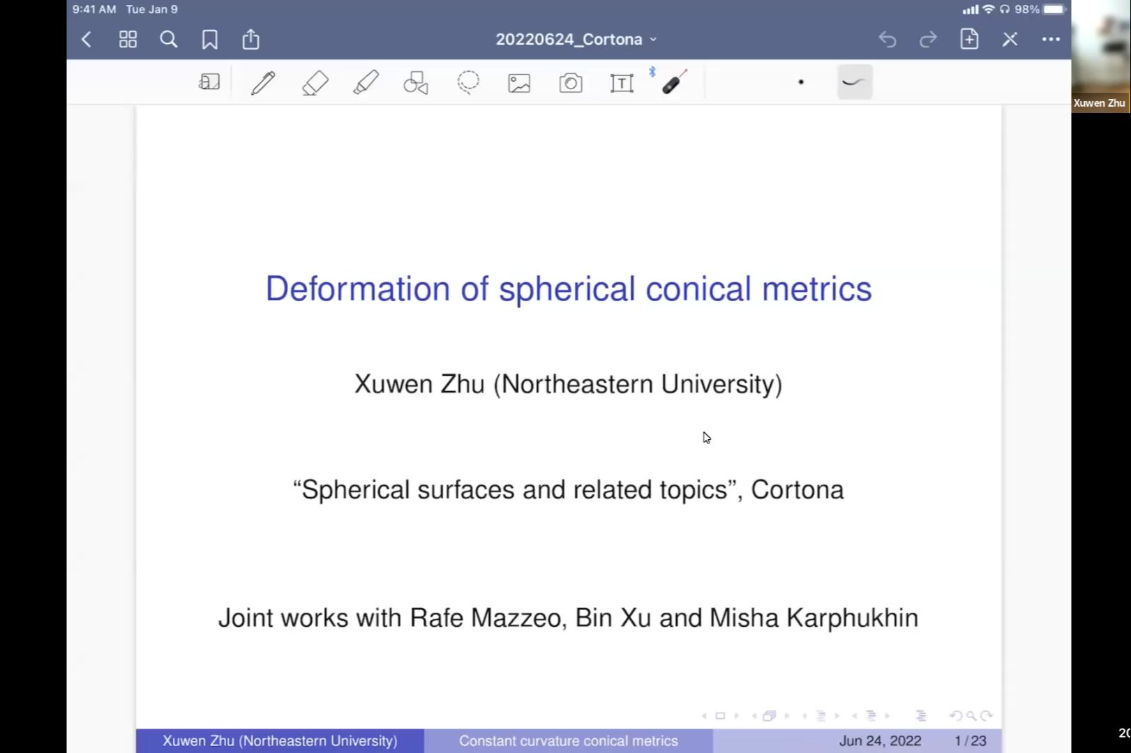 Xuwen Zhu:Spectral properties of spherical conical metrics哔哩哔哩bilibili