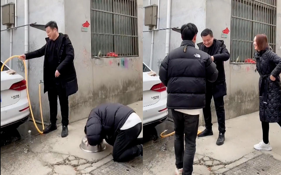 男生带着铁盆给长辈磕头拜年,一圈下来男生收获颇丰凭实力赚钱