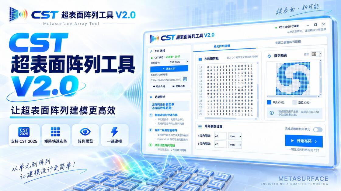 Matlab With Python 【CST超表面】一键布阵工具V2.0自动化批量建模 免MATLAB免编程 Python超表面阵列生成_哔哩哔哩_bilibili