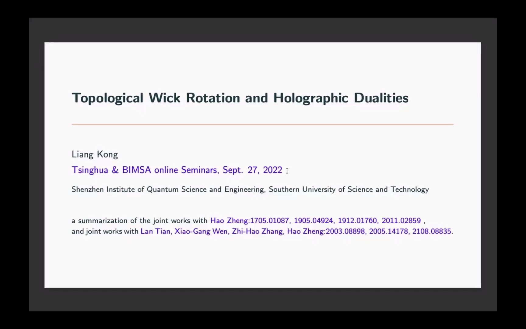 [BIMSA Talks]孔良:Topological Wick rotation and holographic duality哔哩哔哩bilibili