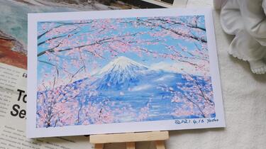 油画棒·樱花🌸下的富士山🗻～绘画全过程_哔哩哔哩_bilibili
