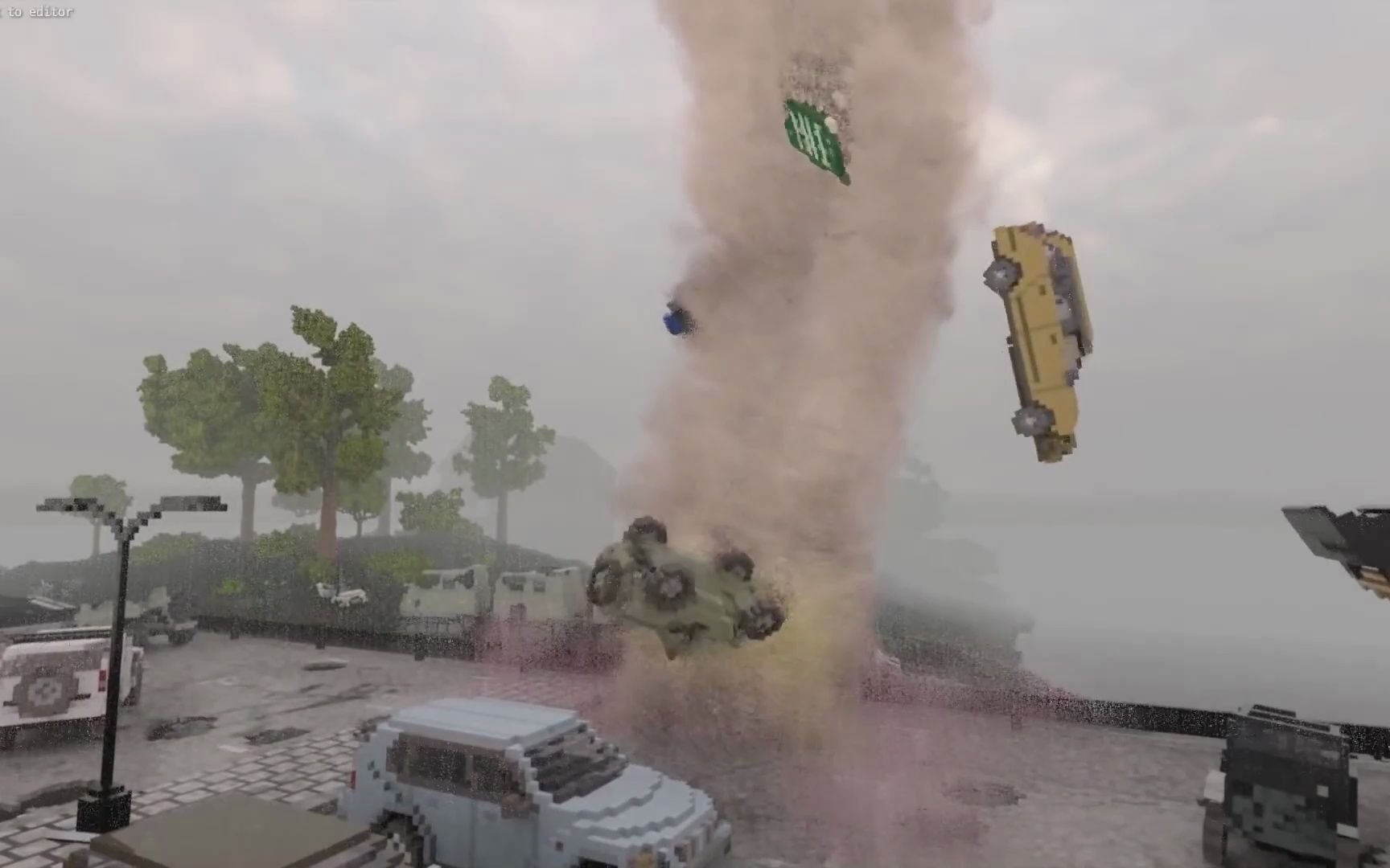 龙卷风摧毁停车场