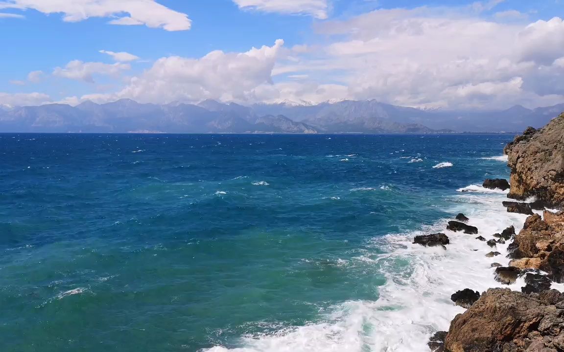 舞臺背景 ▏a598 4k畫質俯拍藍色海水海浪衝刷沙灘海岸線大氣海洋波浪