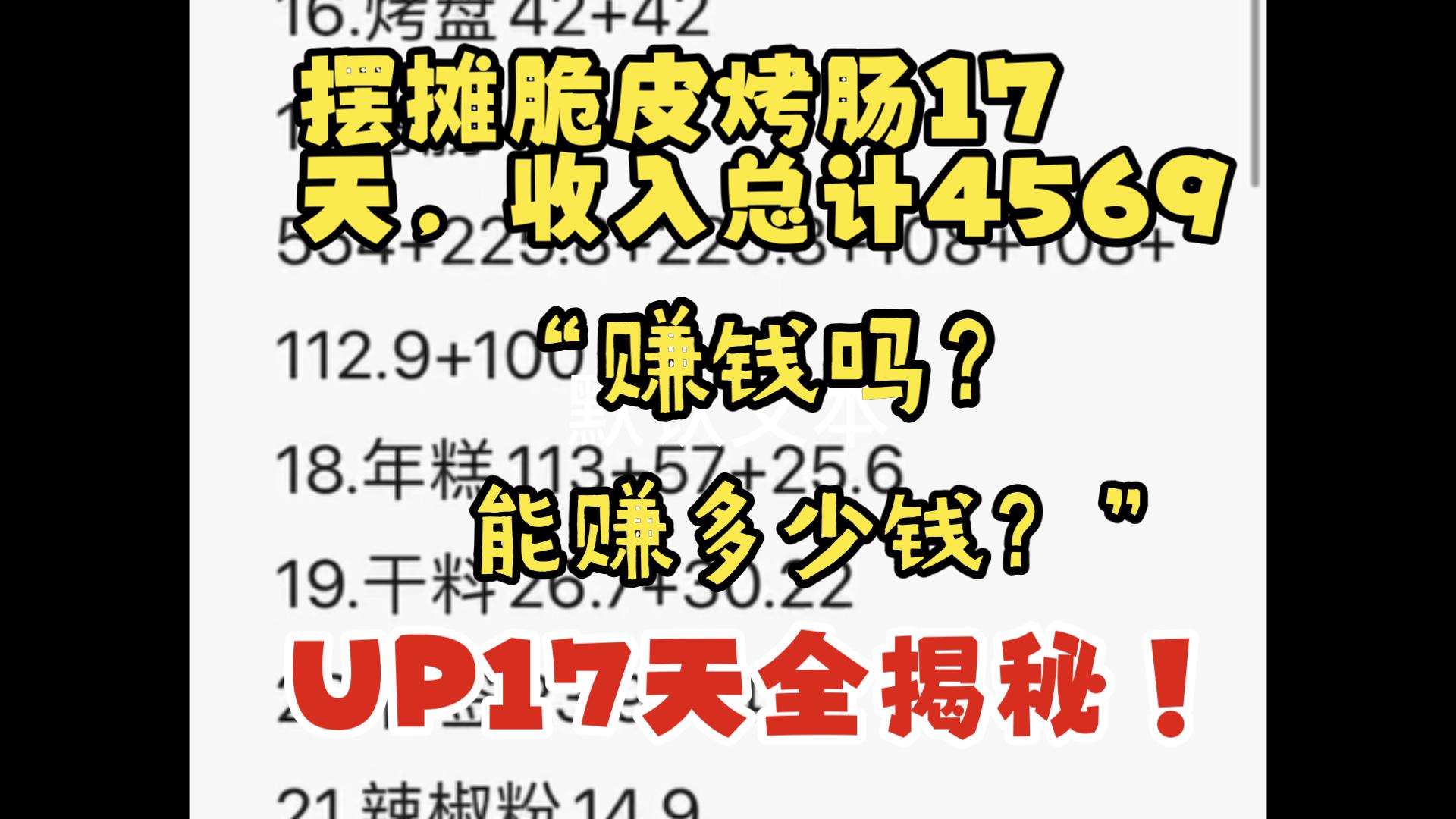 摆摊脆皮烤肠17天之复盘到底赚不赚钱?能不能赚钱,UP亲身体验!所有的收入以及支出情况都已在视频里记录!哔哩哔哩bilibili