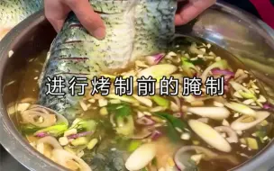 Descargar video: 烤鱼腌制配方：盐25克、水400克、老姜25克、大蒜30克、大葱15克、柠檬30克、啤酒25克、洋葱30克