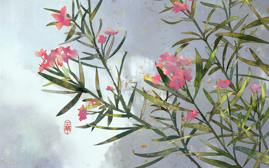 【ps板绘】画一只夹竹桃~古风花卉灵华上色教程