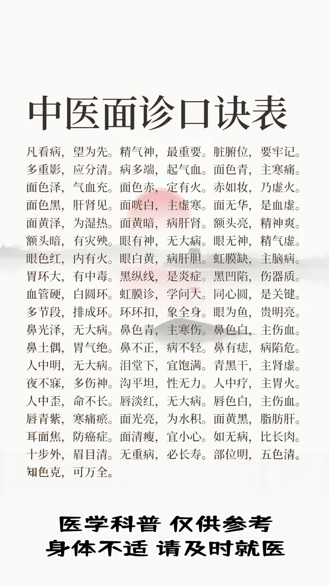 中医面诊口诀表!哔哩哔哩bilibili