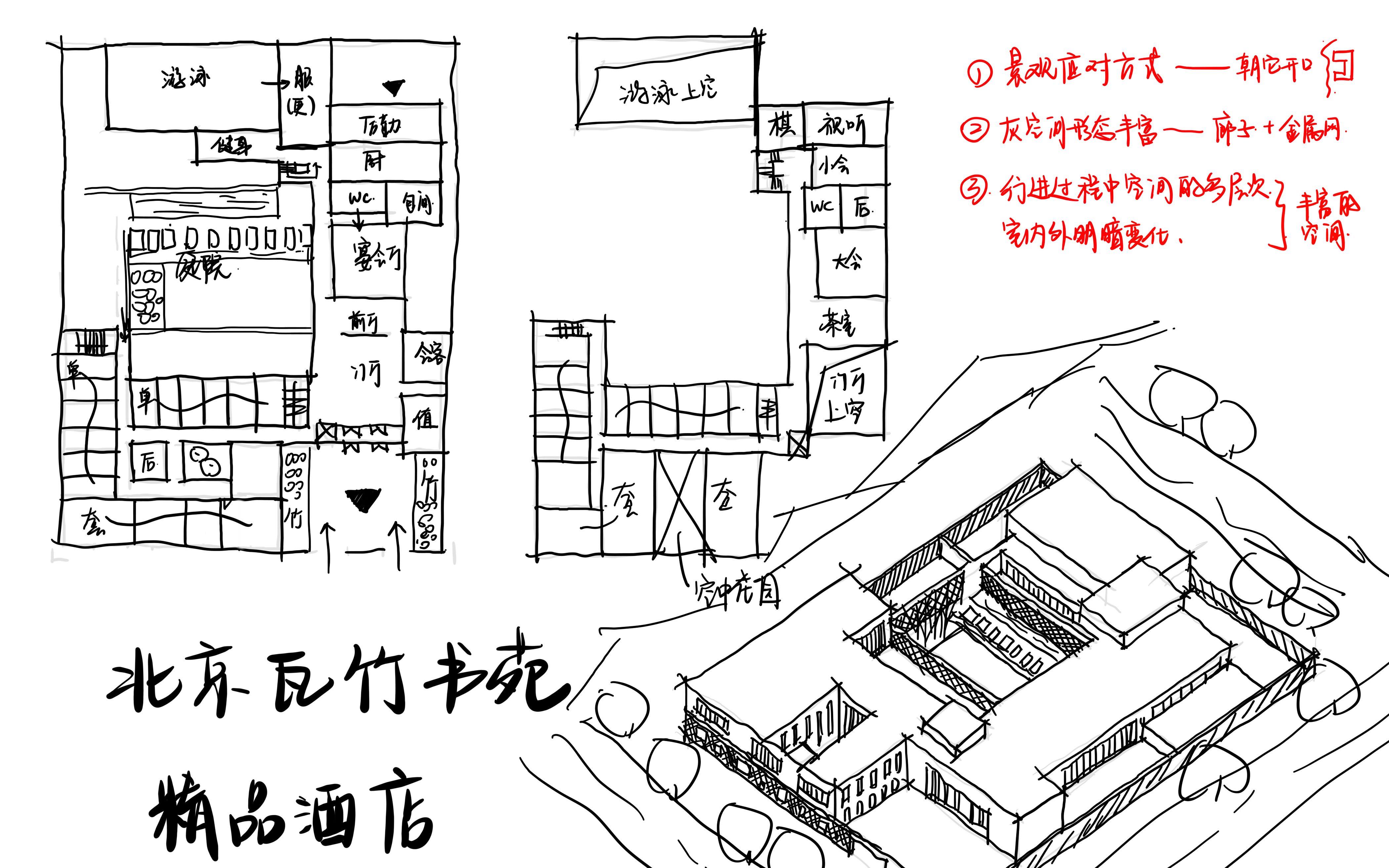 [图]建筑快题【平面功能】+【造型设计】十八式之第11式：北京瓦竹书院精品酒店方案解析领绘及设计语汇萃取（金筑四方考研教育）