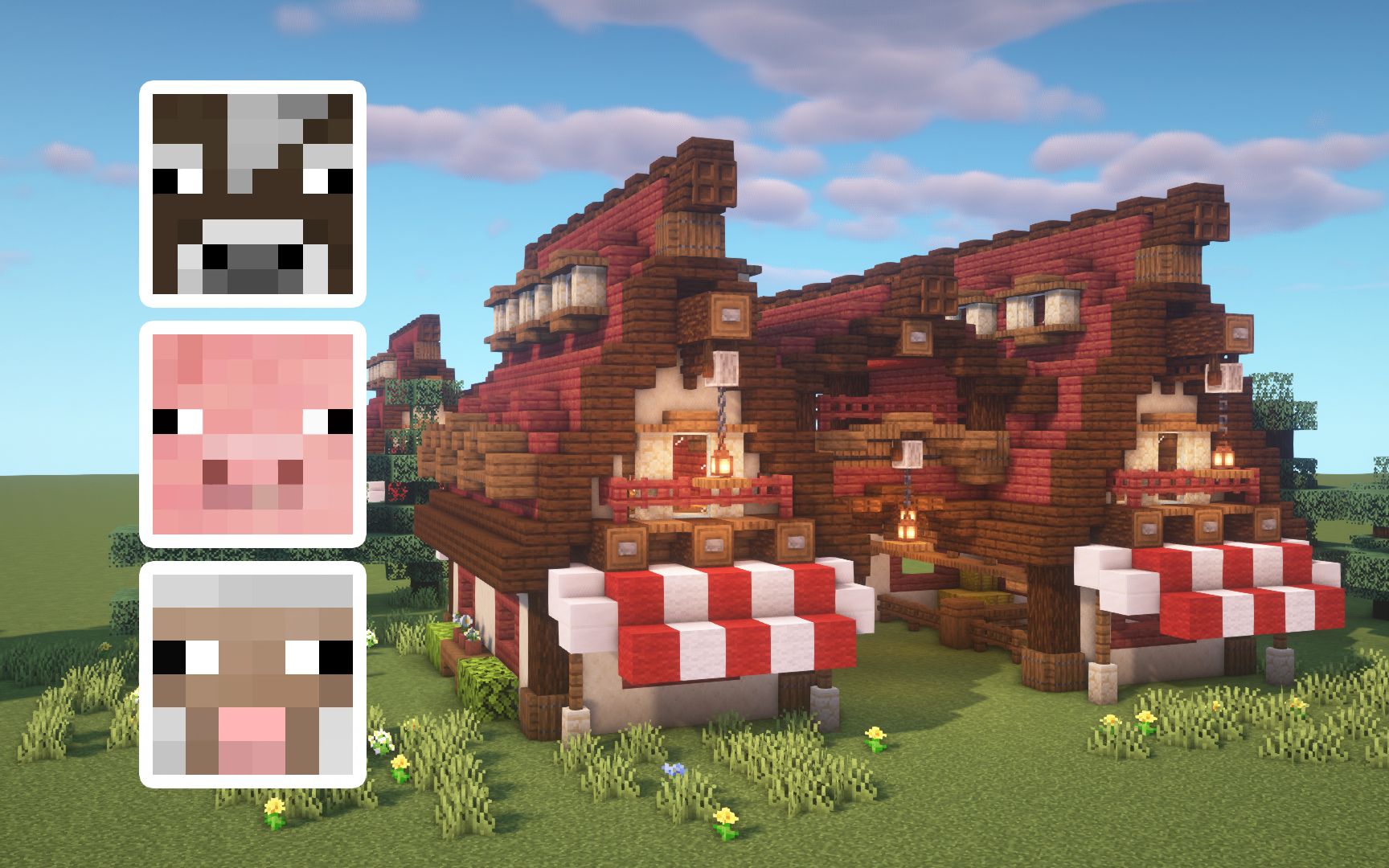 【minecraft建筑教程】童话风动物牧场!羊圈,牛圈,鸡舍,马厩多合一!
