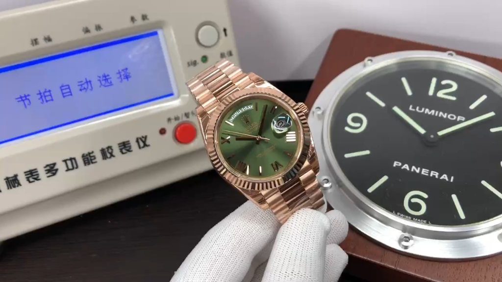 劳力士星期日历型40系列m228235-0025腕表,玫瑰金表壳,表链,橄榄绿