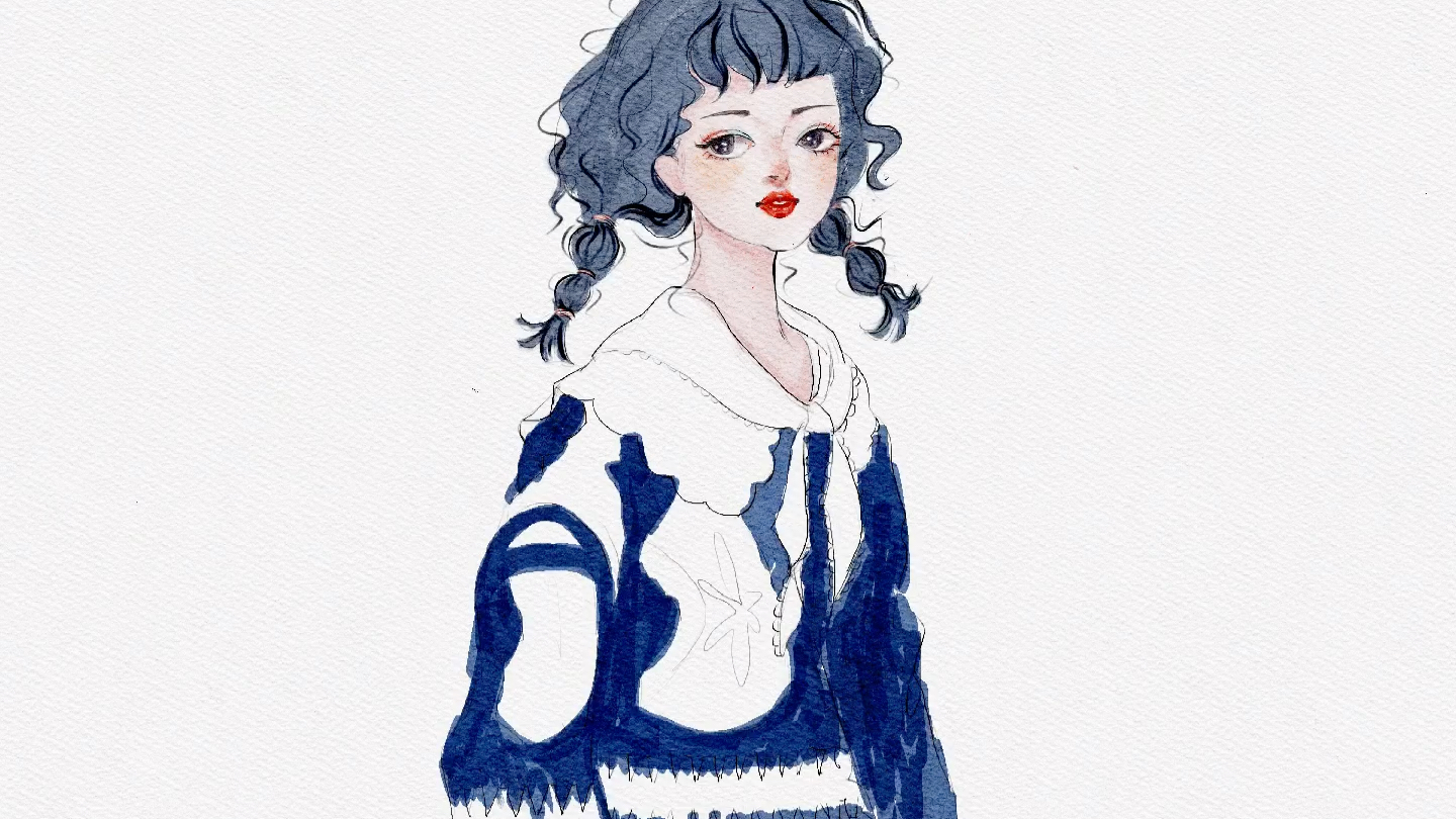 procreate仿真水彩插画卷发女孩