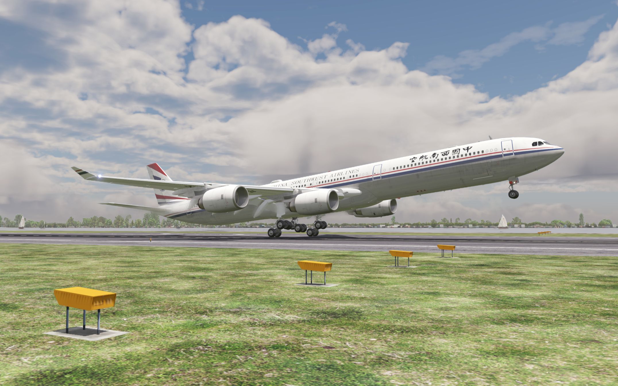 xp11 toliss a340-600 中国西南航空 vrmm18 落地_哔哩哔哩bilibili