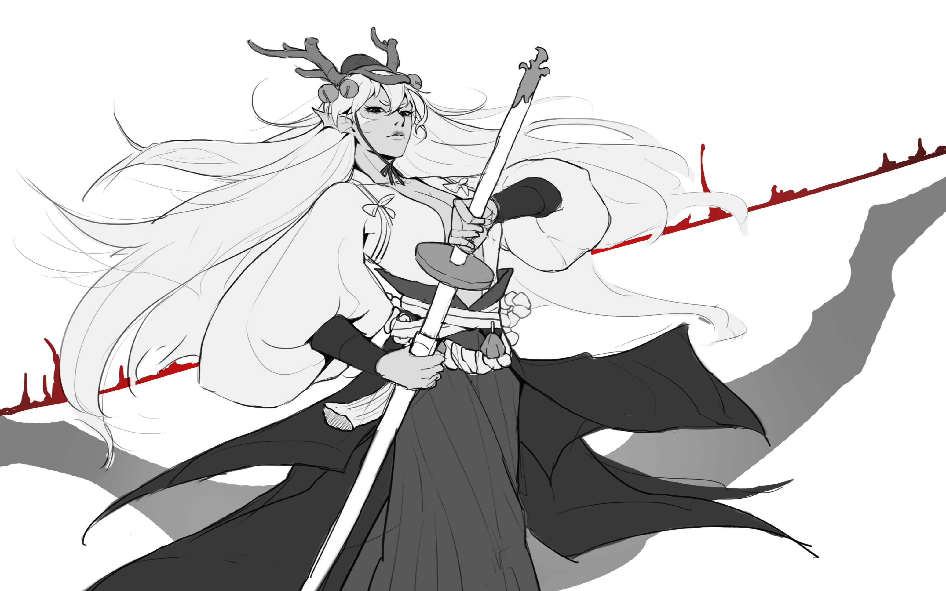 活动作品靖伏同人绘画铃鹿御前速涂线稿成图再结尾哦