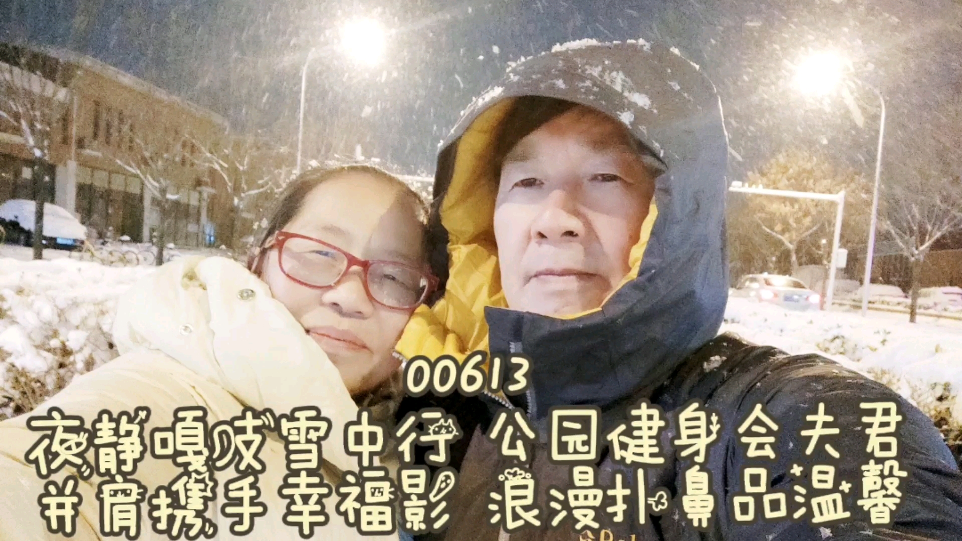 [图]00410夜静嘎吱雪中行 公园健身会夫君并肩携手幸福影 浪漫扑鼻品温馨