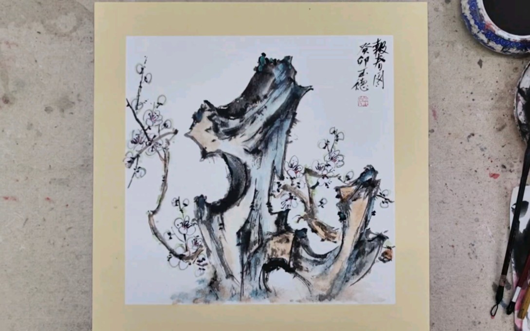 白梅花与太湖石