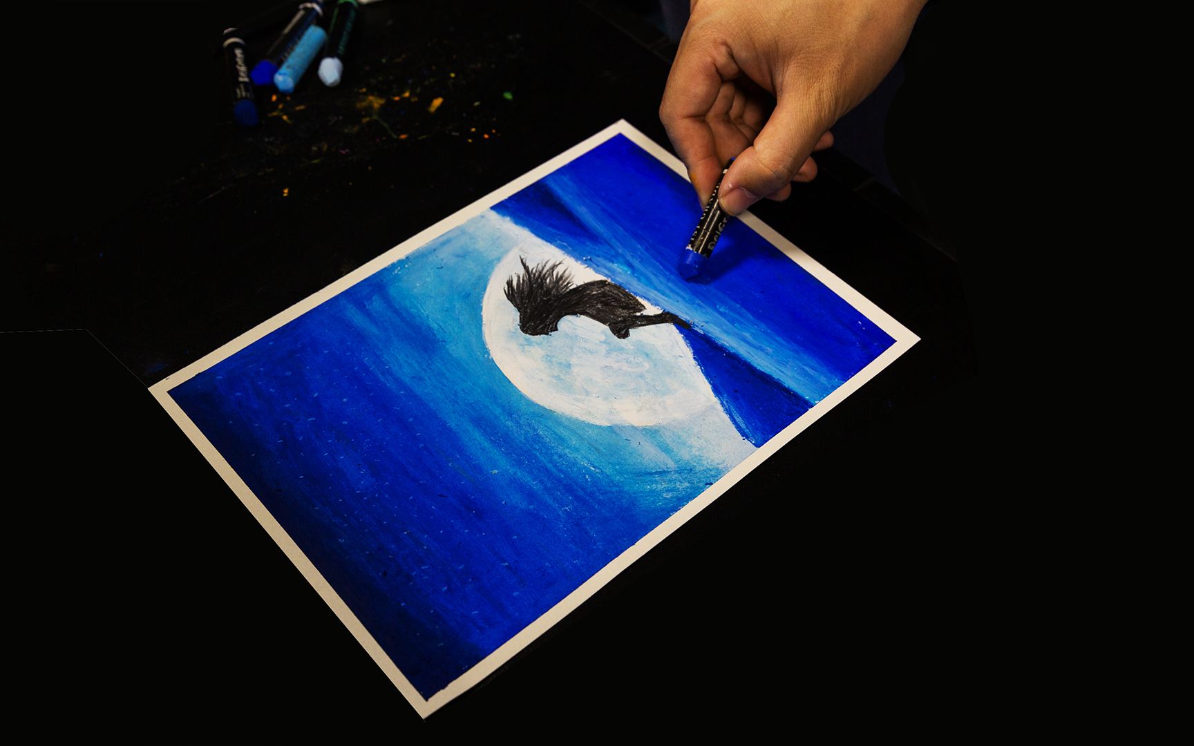 3分钟教会你用油画棒画一幅星空画夜空中最亮的星