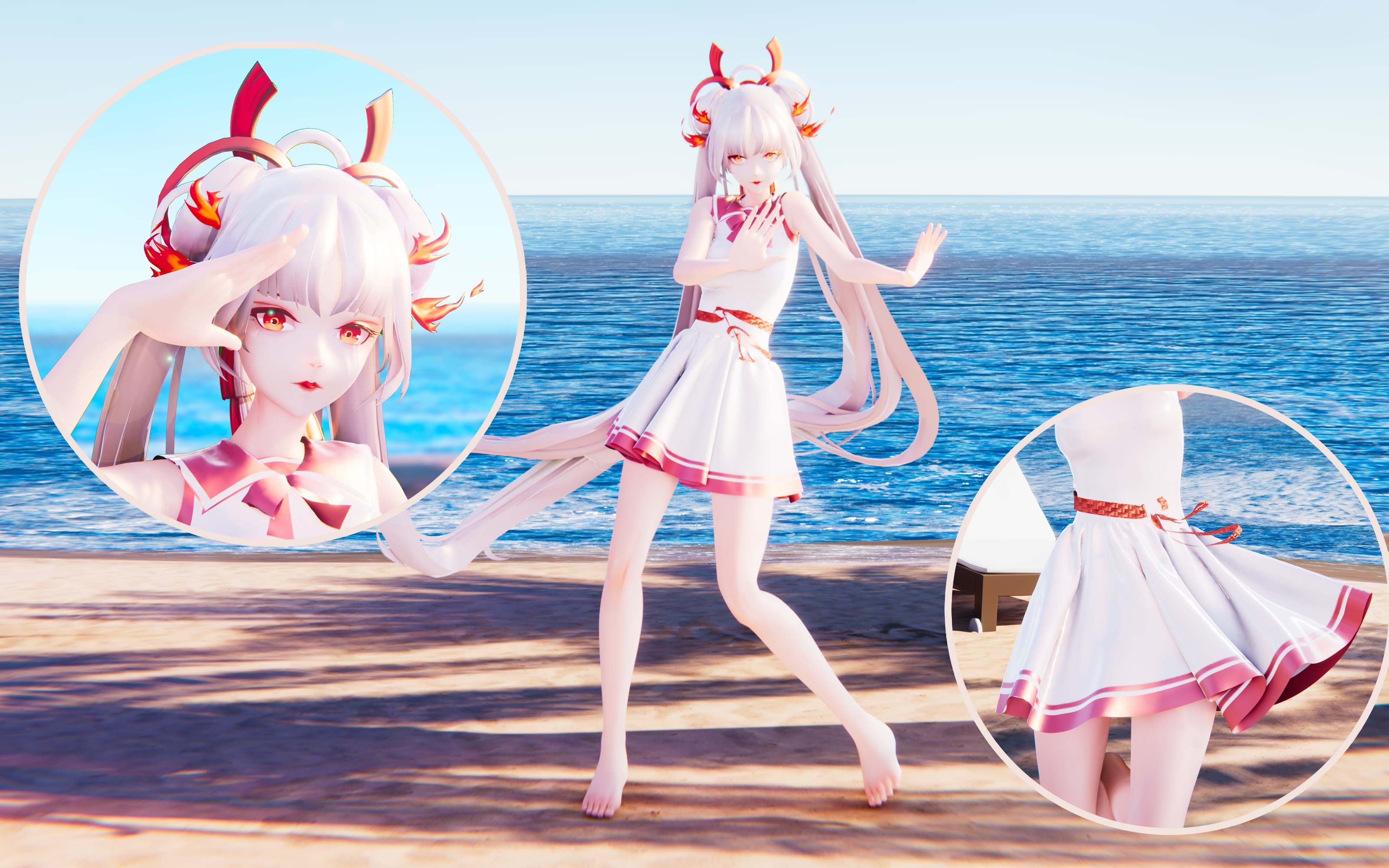 布料解算一起来和泳装阿离享受夏日海边沙滩eevee阴阳师mmd4k60