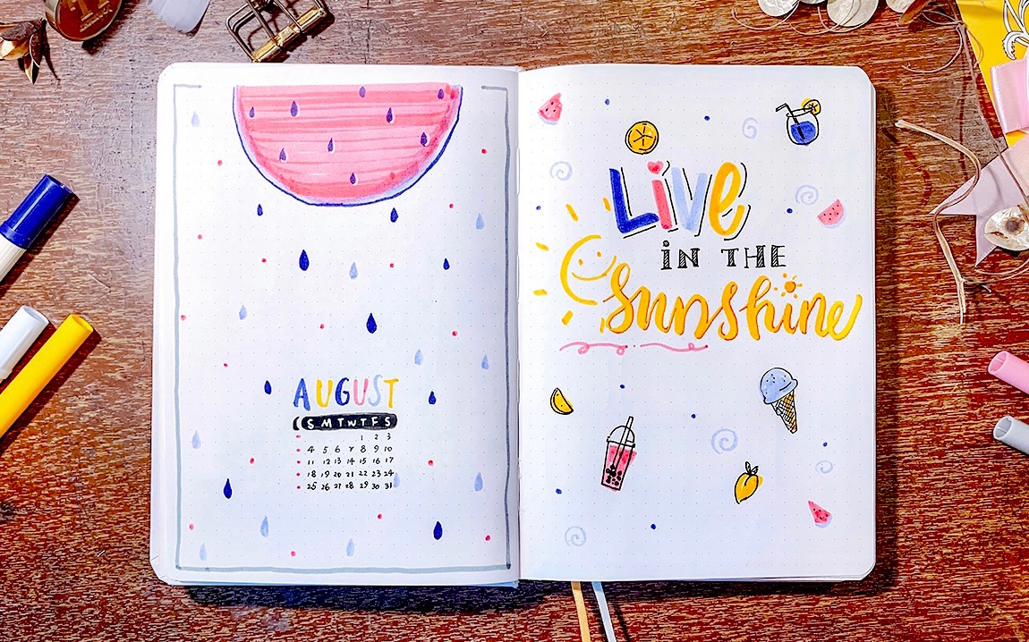 手帐清甜夏日八月子弹笔记简洁版