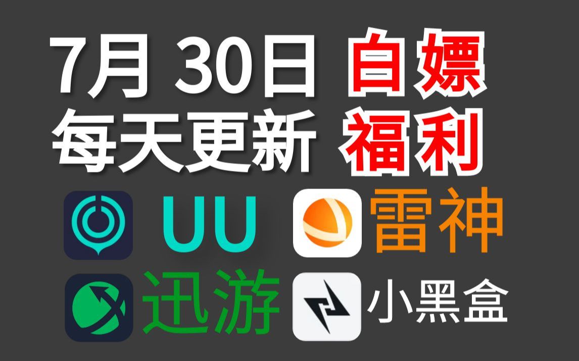 免费白嫖游戏加速器主播口令兑换码7月30日,雷神加速器、UU加速器、迅游加速器、炽焰/NN/奇妙/小黑盒/奇游/暴喵/CC/奇游/月轮/福利,口令兑换码兑换教...