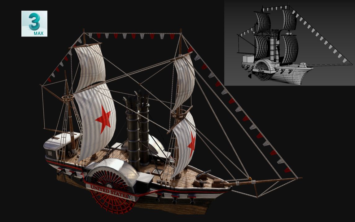 【3dmax建模】零基础建模,从box到航海船全流程讲解,模型基础布线