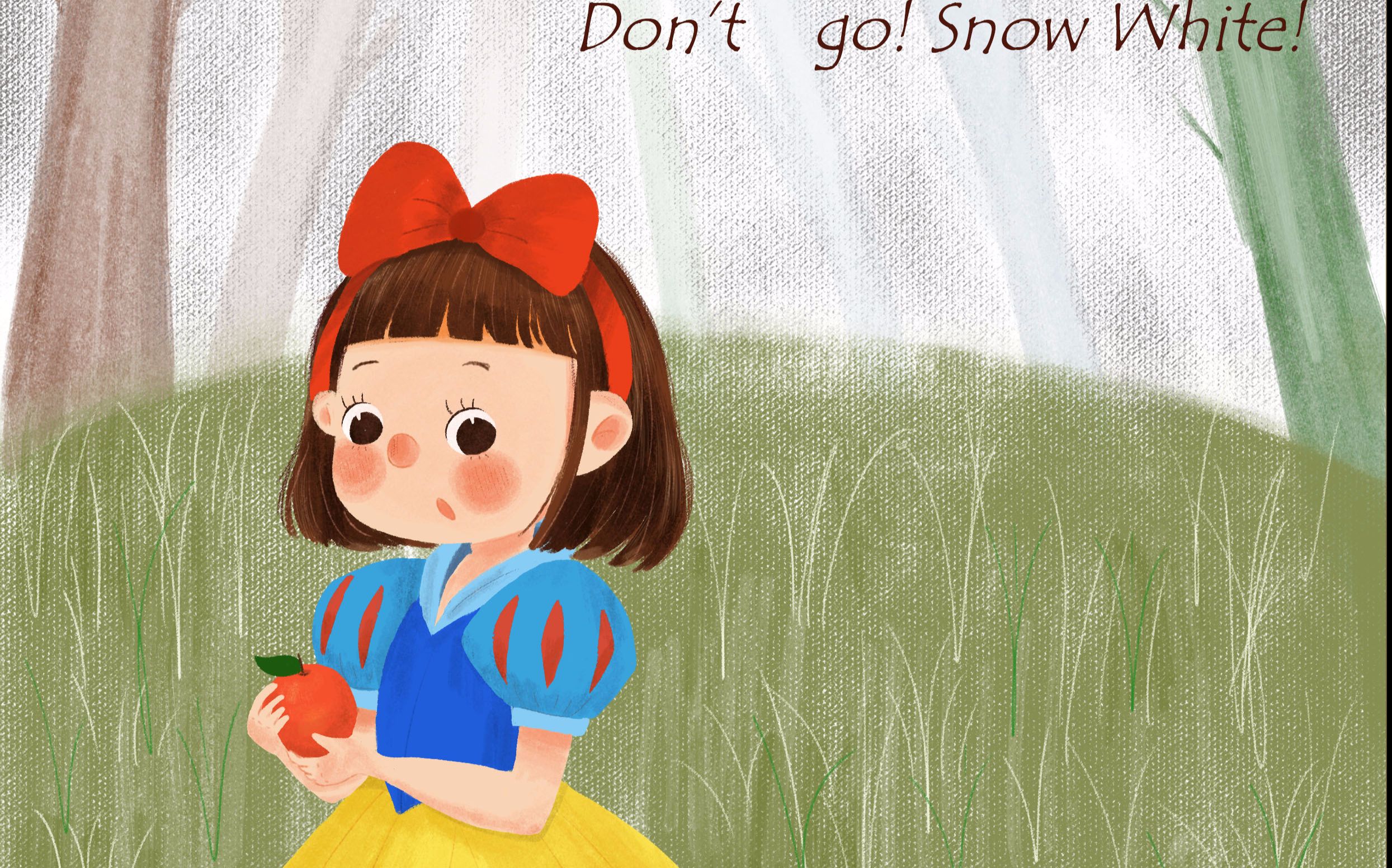 ps卡通插画之白雪公主和一个小矮人绘制过程