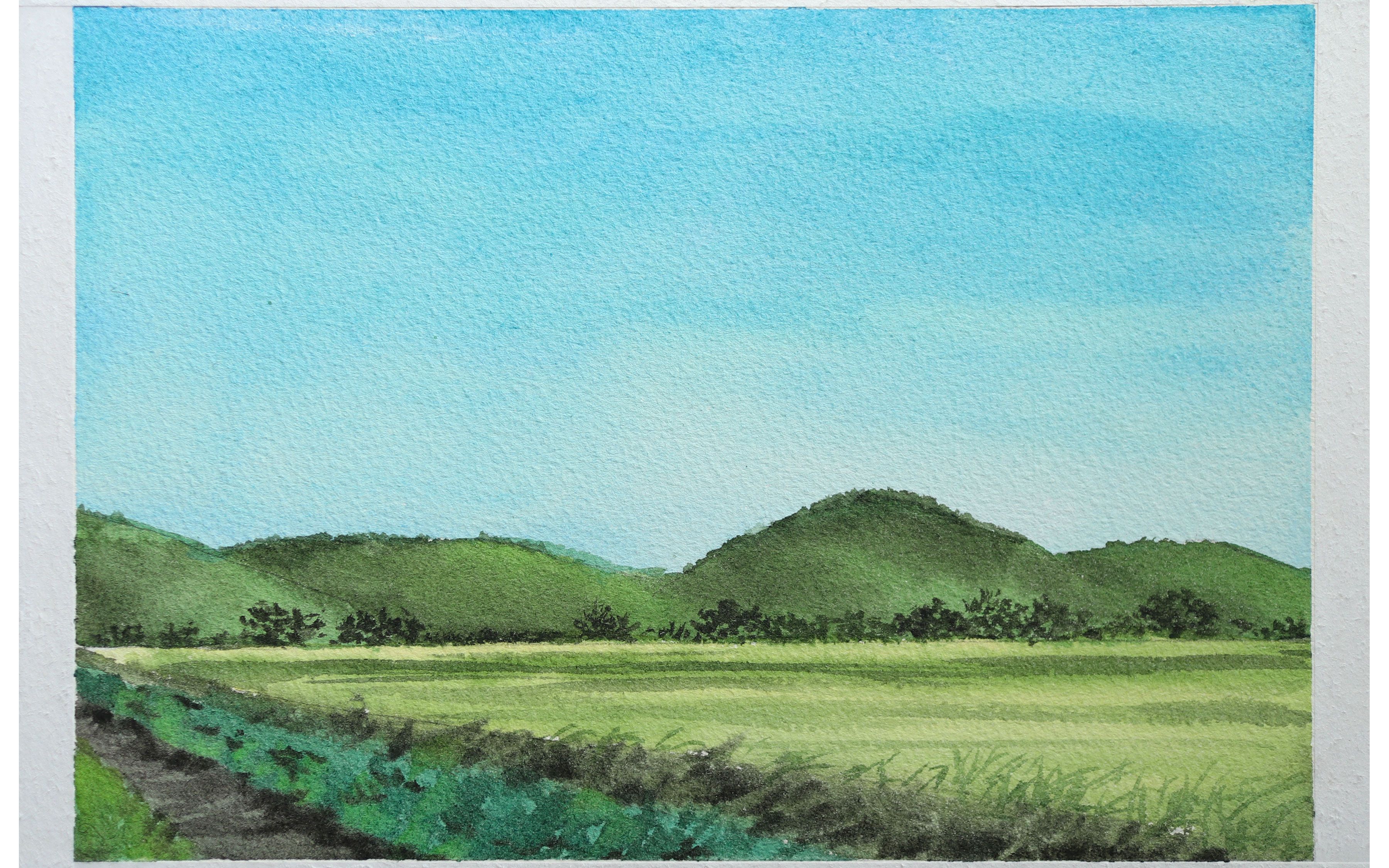 简单水彩教程清晨的田野水彩画新手教程