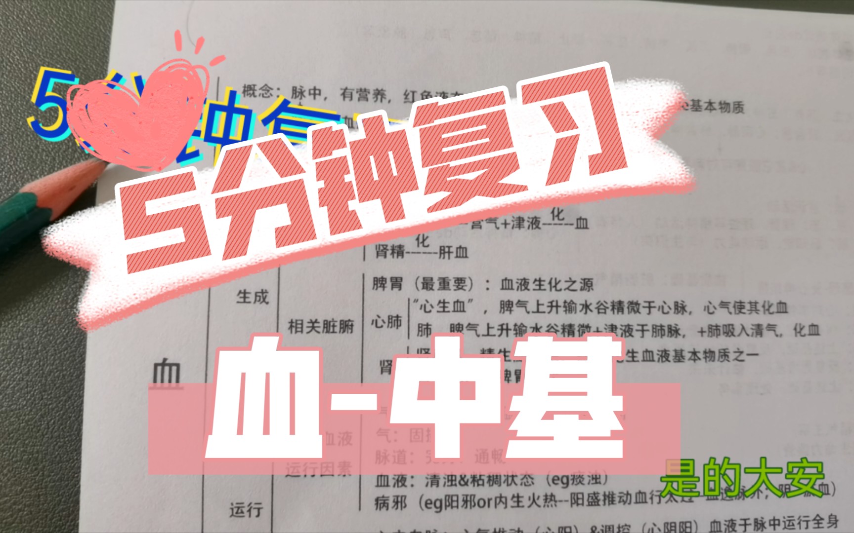 5分钟复习中医基础理论血,思维导图,中基之精气血津液神【是的大安】哔哩哔哩bilibili