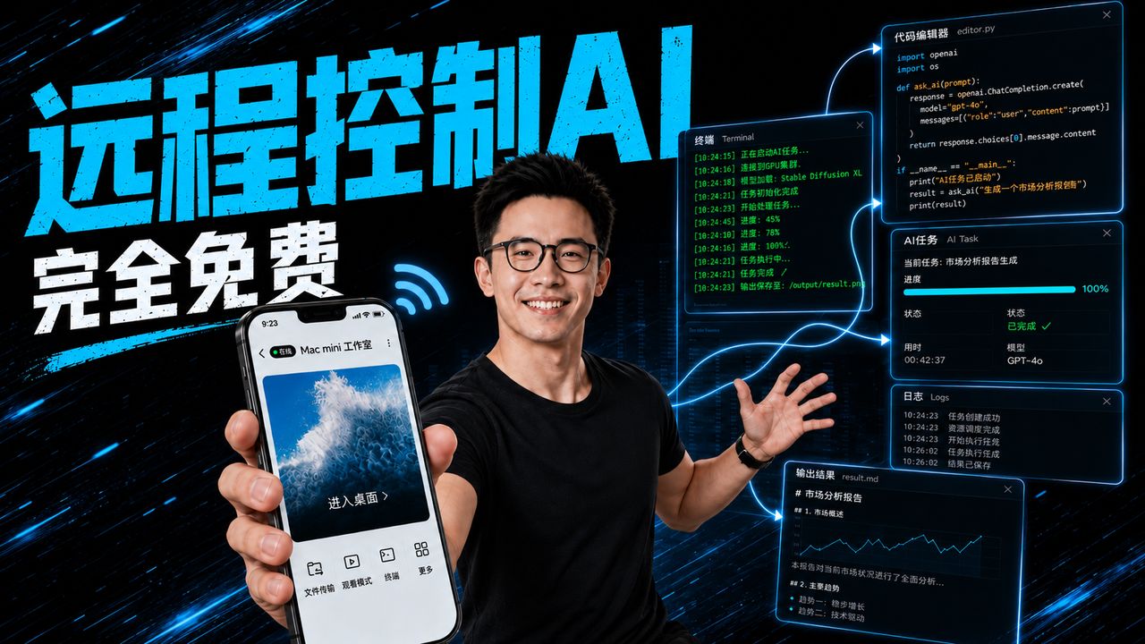 用手机控制电脑里的AI员工！派活、验收、重启，全程免费！