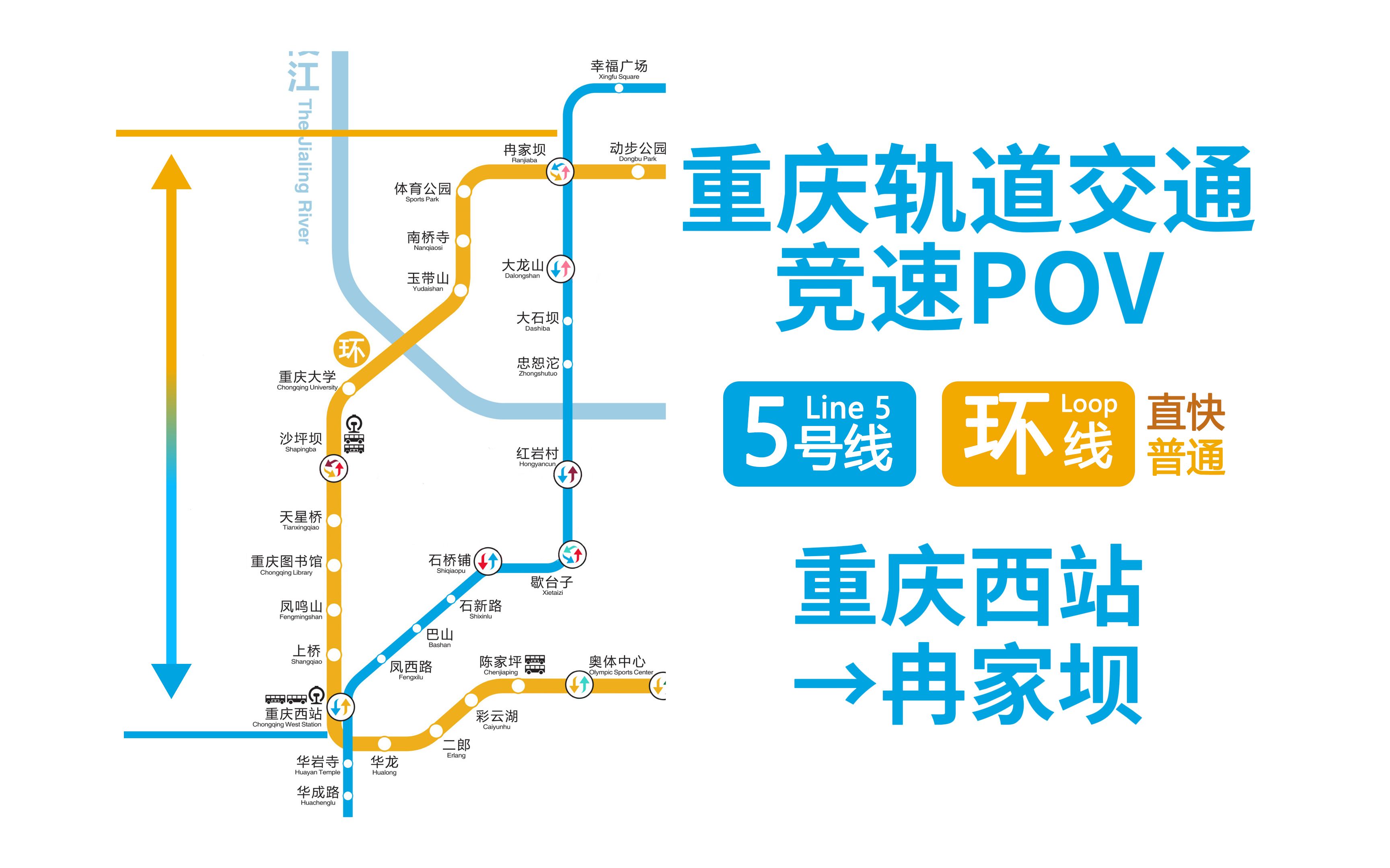 重庆轨道交通】重庆西站→冉家坝 地铁5号线&环线普通&直快竞速pov
