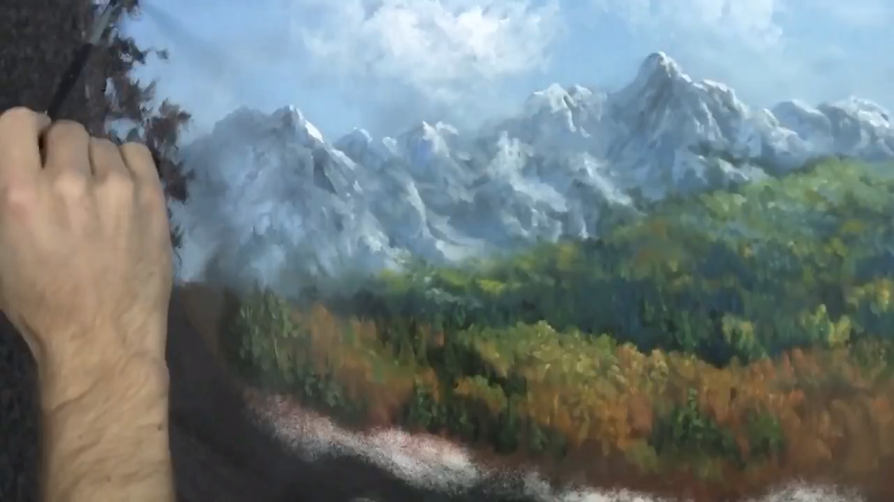 「生肉搬运」《秋天的雪山》油画0基础教程 kevin paiting哔哩哔哩bilibili