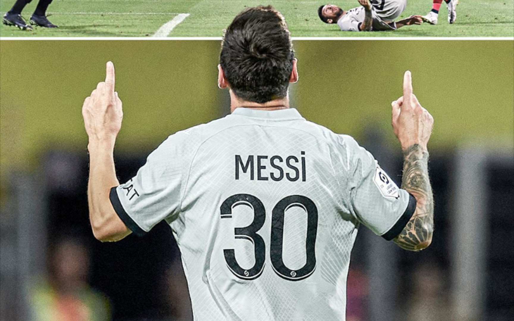 梅西倒钩进球后客场球迷齐高喊messi!messi!