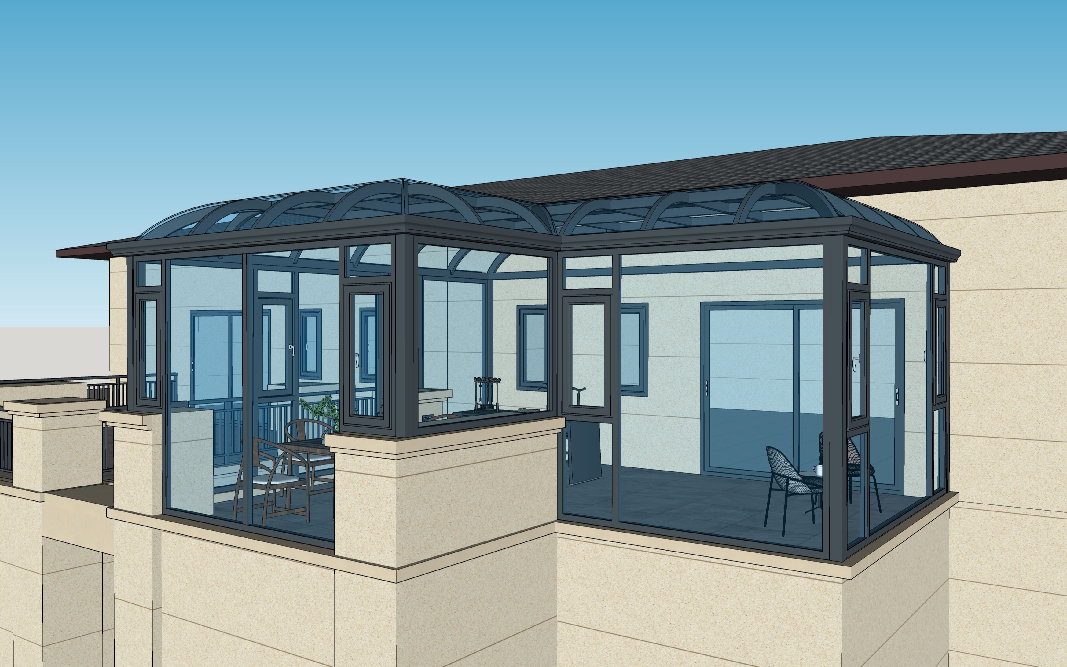 sketchup 速画家 五面弯弧顶阳光房画法教程