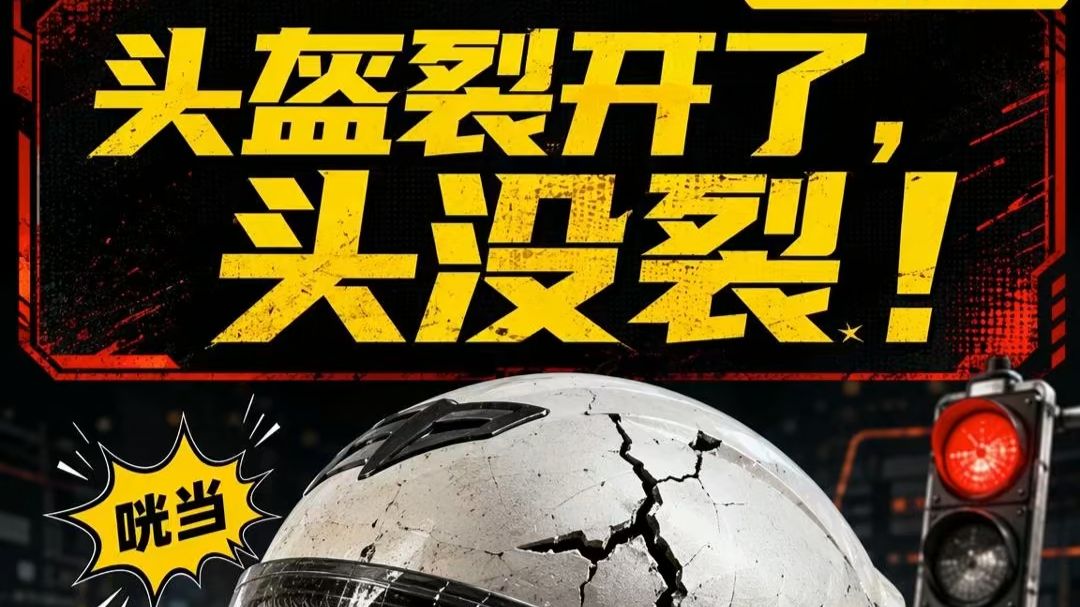 头盔裂开了，头没裂！😱