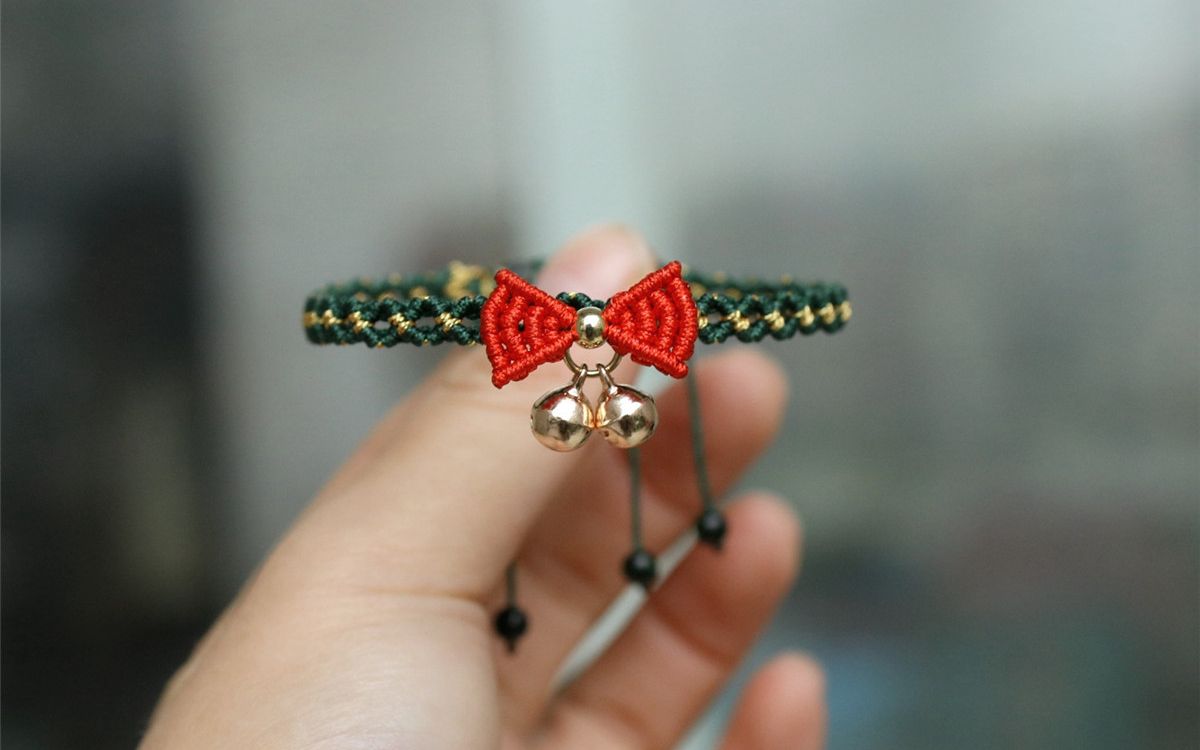 编绳氛围感圣诞礼物手链蝴蝶结编绳手工diy教程