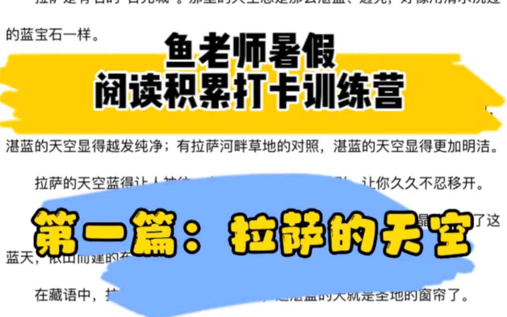 鱼老师暑期阅读积累打卡训练营第一篇:《拉萨的天空》,精读详讲~带着孩子们提升文学素养、学习语言表达&渗透阅读理解答题思路!哔哩哔哩bilibili