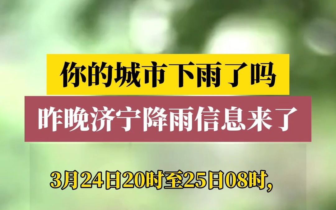 你的城市下雨了吗?昨晚济宁降雨信息来了!哔哩哔哩bilibili