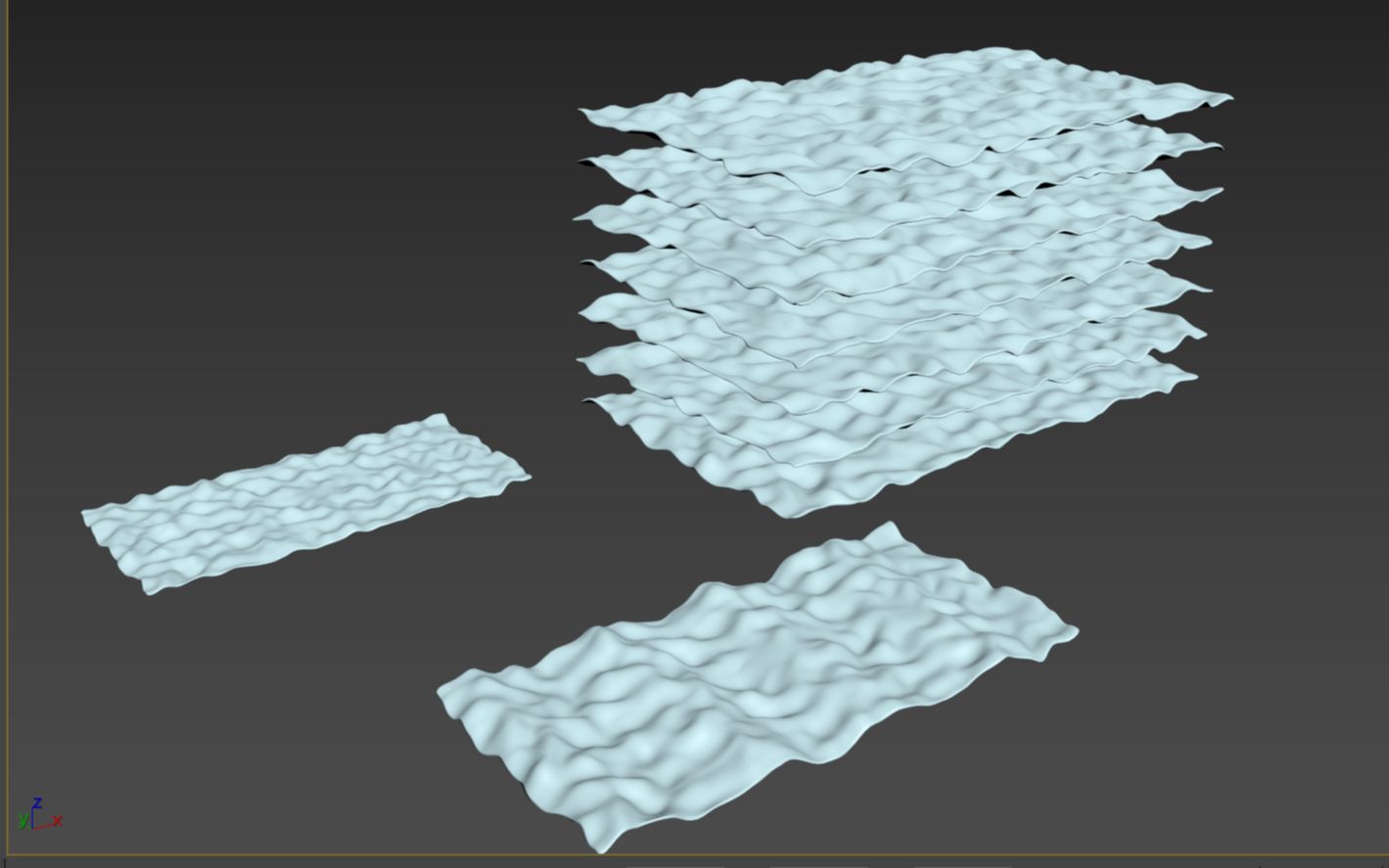 3dmax绘制柔性层状堆积结构的二维材料或表面带有褶皱的柔性薄膜材料